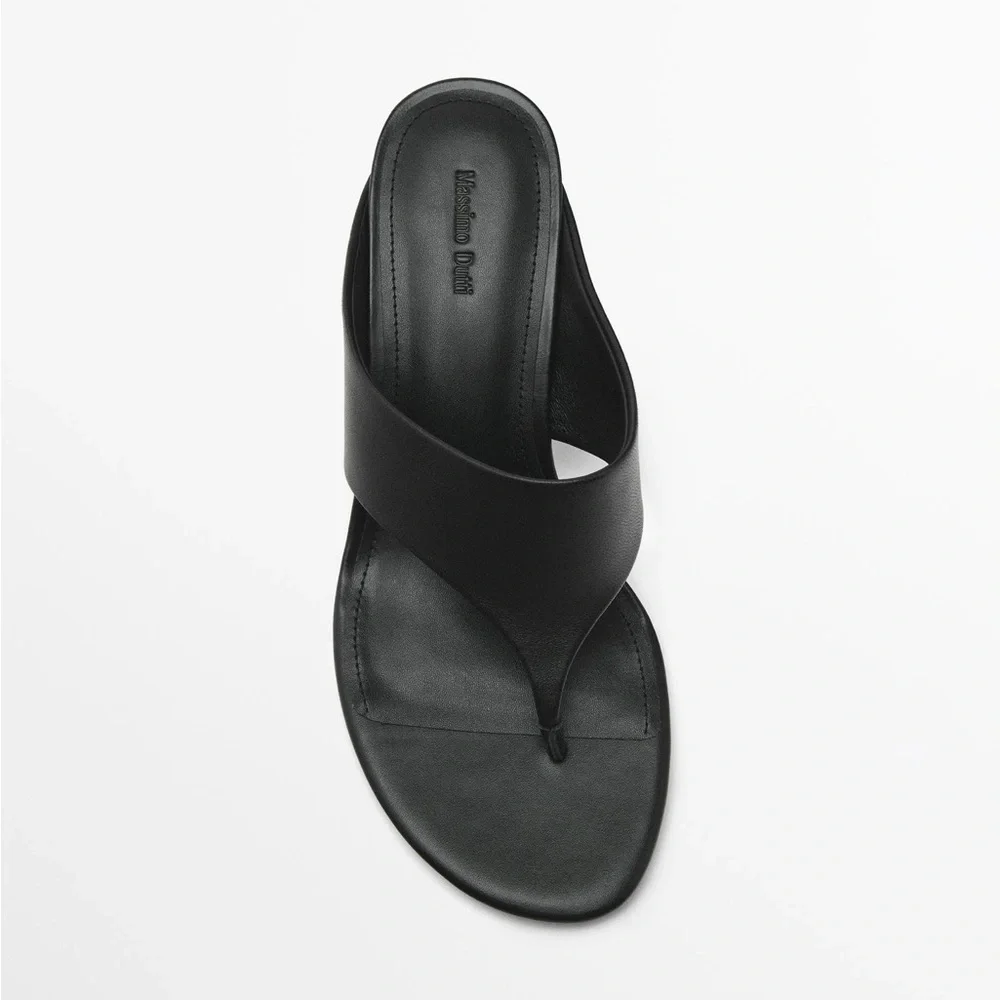 NWT. Massimo Dutti Black Leather High-Heel Sandals. Size 9 - Picture 3 of 9